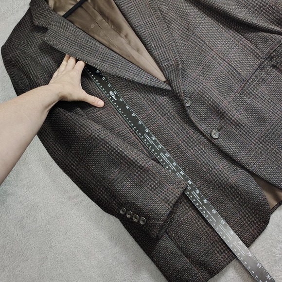 Geoffrey Beene Tweed Sport Coat Mens Blazer Size 43R Brown Glen Plaid Jacket - Picture 8 of 16